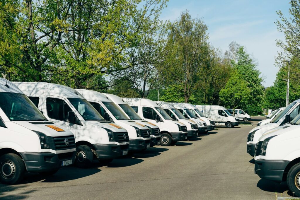 Fleet of vehicles parked